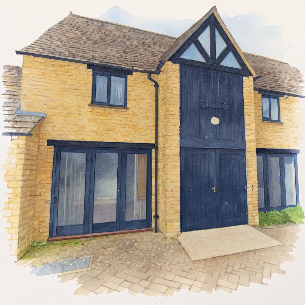 Watercolour illustration of the Cotswold clinic building