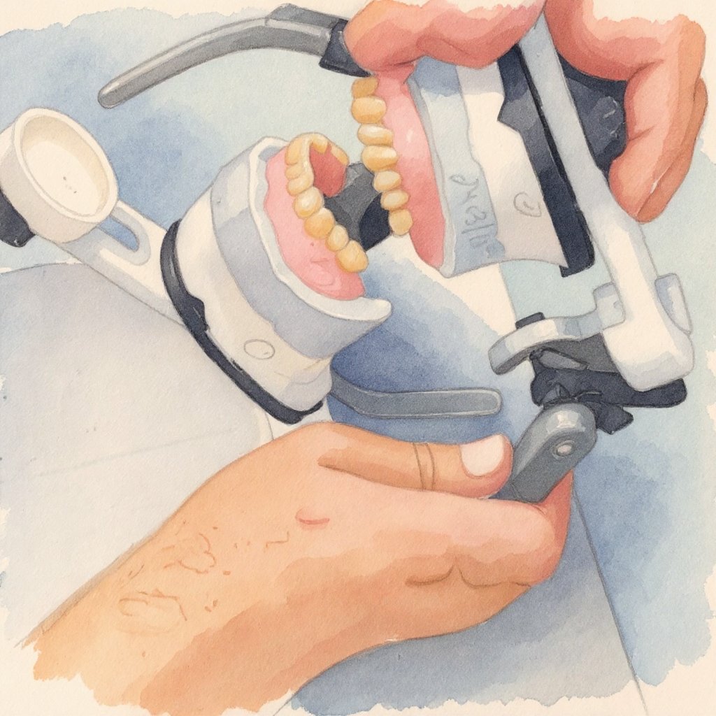 Watercolour of careful denture craftsmanship